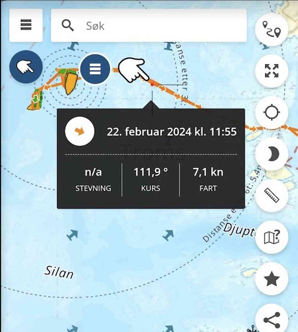 Se tidspunktene fra AIS-sporet.